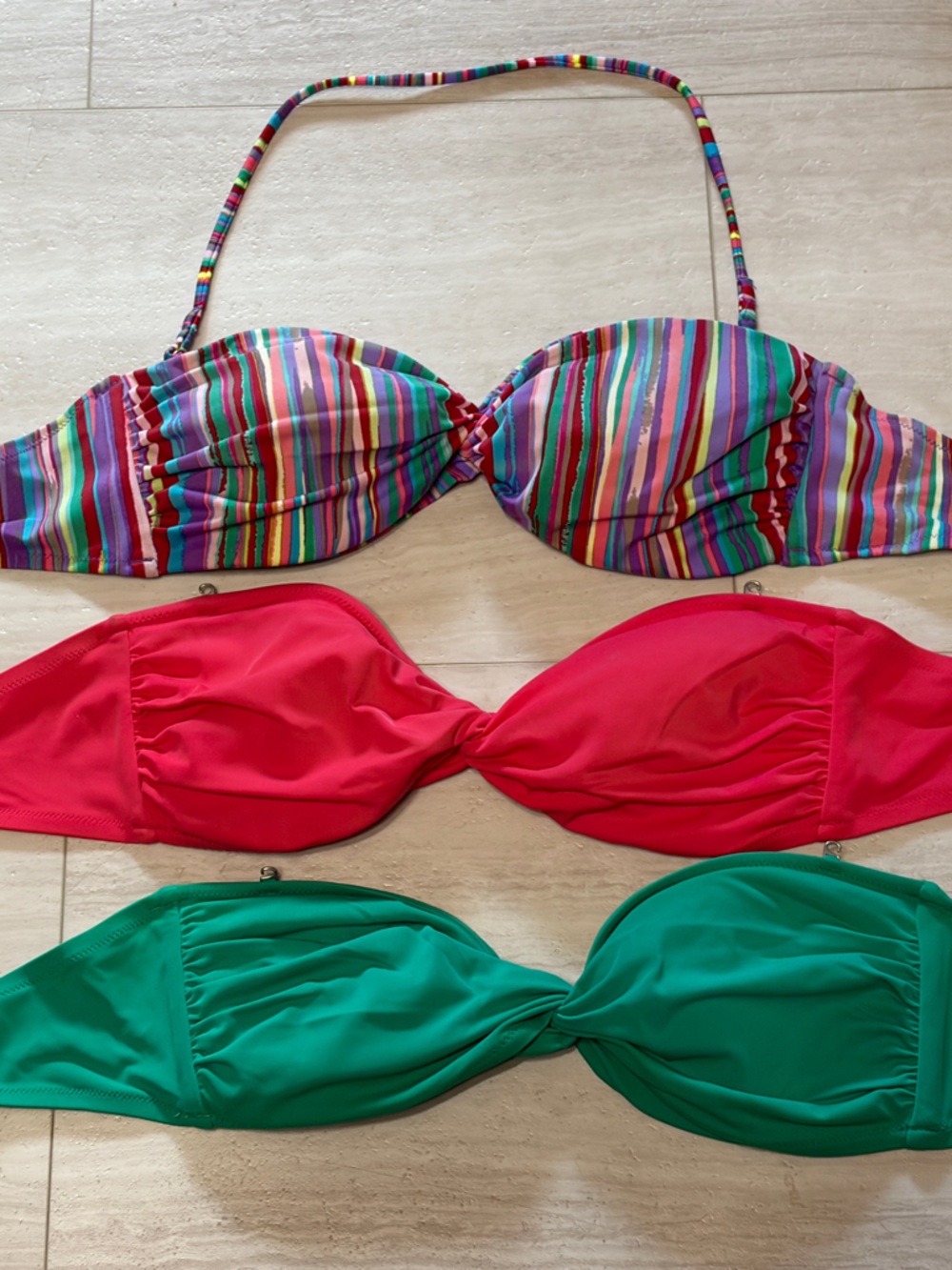 Victoria's Secret Green, Red & Multicolor Striped Bikini Tops